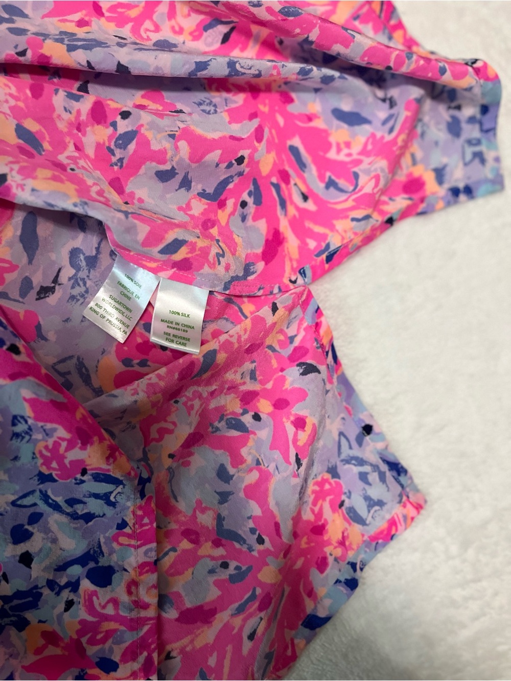 Lilly Pulitzer 100% Silk Tunic Top Small Pink Blue Resort Beach Preppy Coverup - Picture 10 of 11